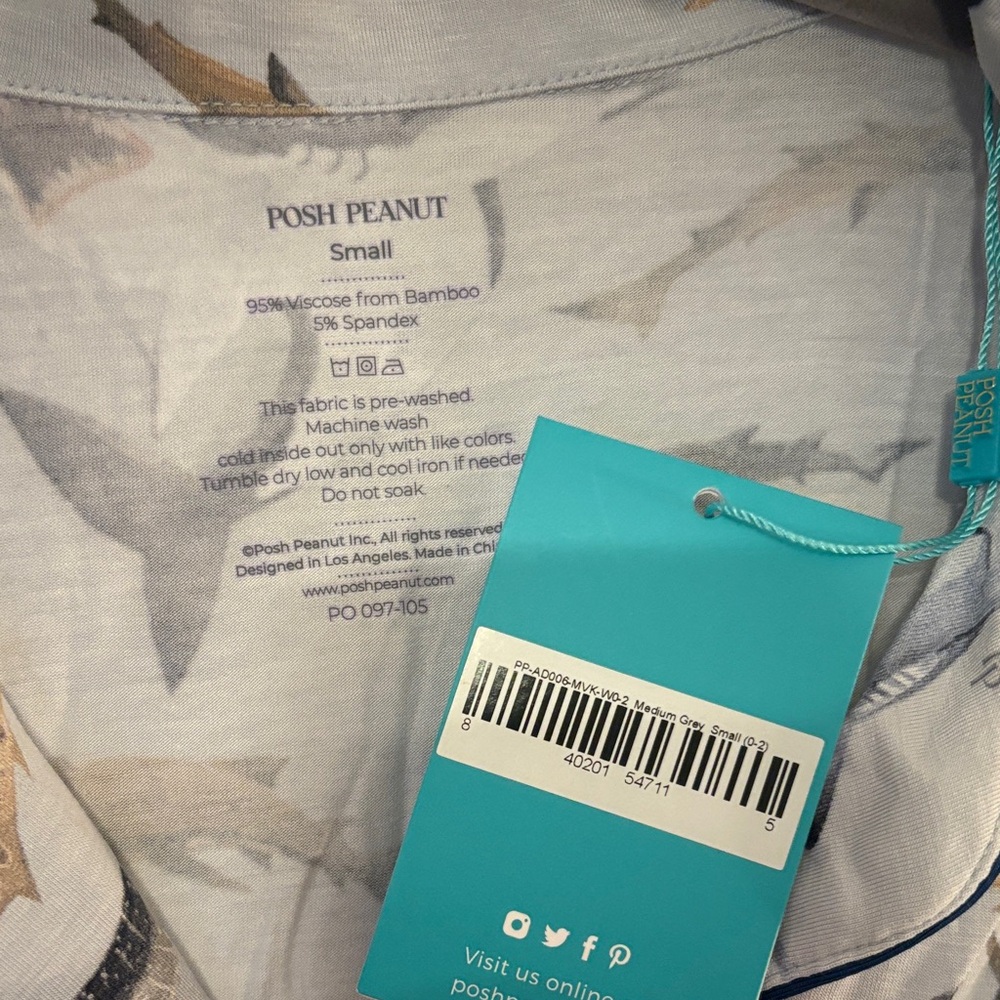 Posh Peanut Maverick Shark Pajama Set with Navy Trim - Picture 7 of 7